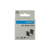 Shimano J05A-RF resin disc brake pads with alloy back and cooling fins for 2-piston calipers, bike components.