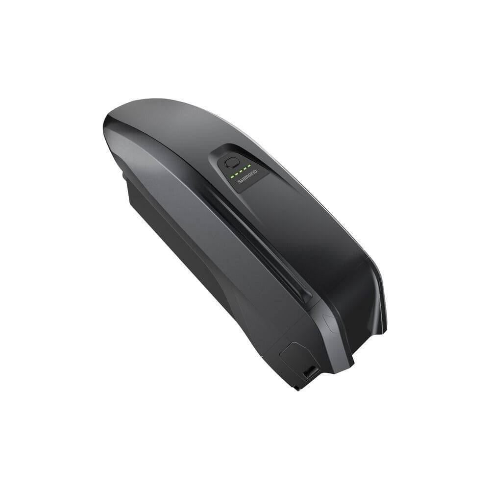 Shimano STEPS BT-EN606 e-bike battery in black with 630Wh capacity, mounted on the down/seat tube of an e-bike.