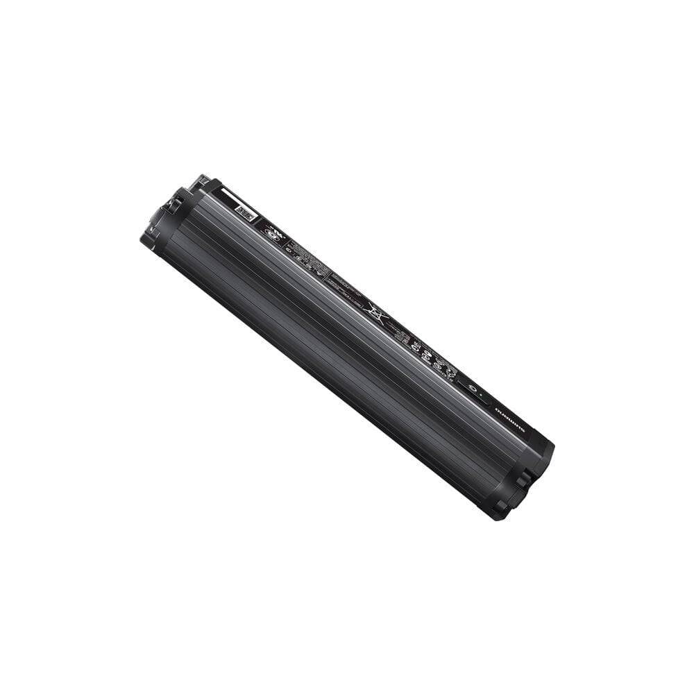 Shimano STEPS BT-EN805 504Wh black internal down tube e-bike battery, shown from side with branding and connection points