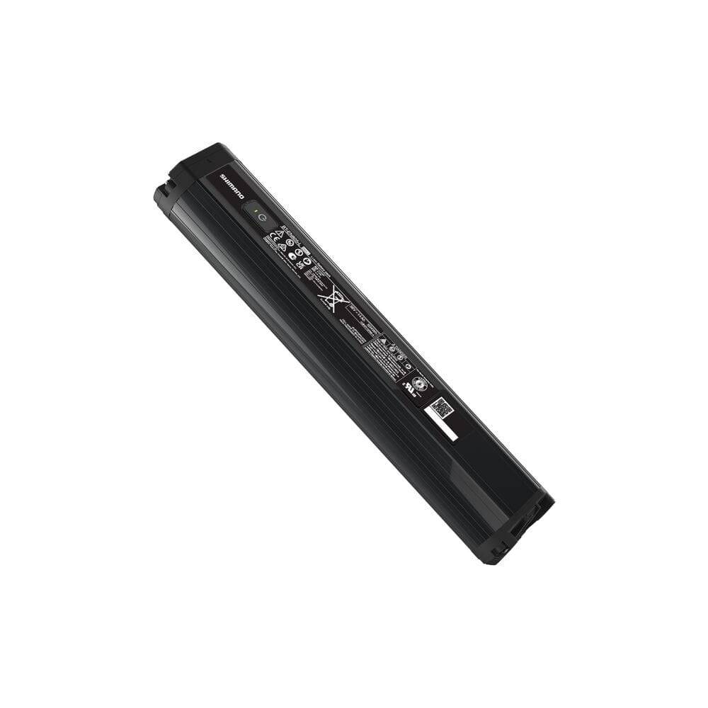 Shimano STEPS BT-EN805-L 504Wh black internal down tube e-bike battery showing the sleek, compact design and branding.