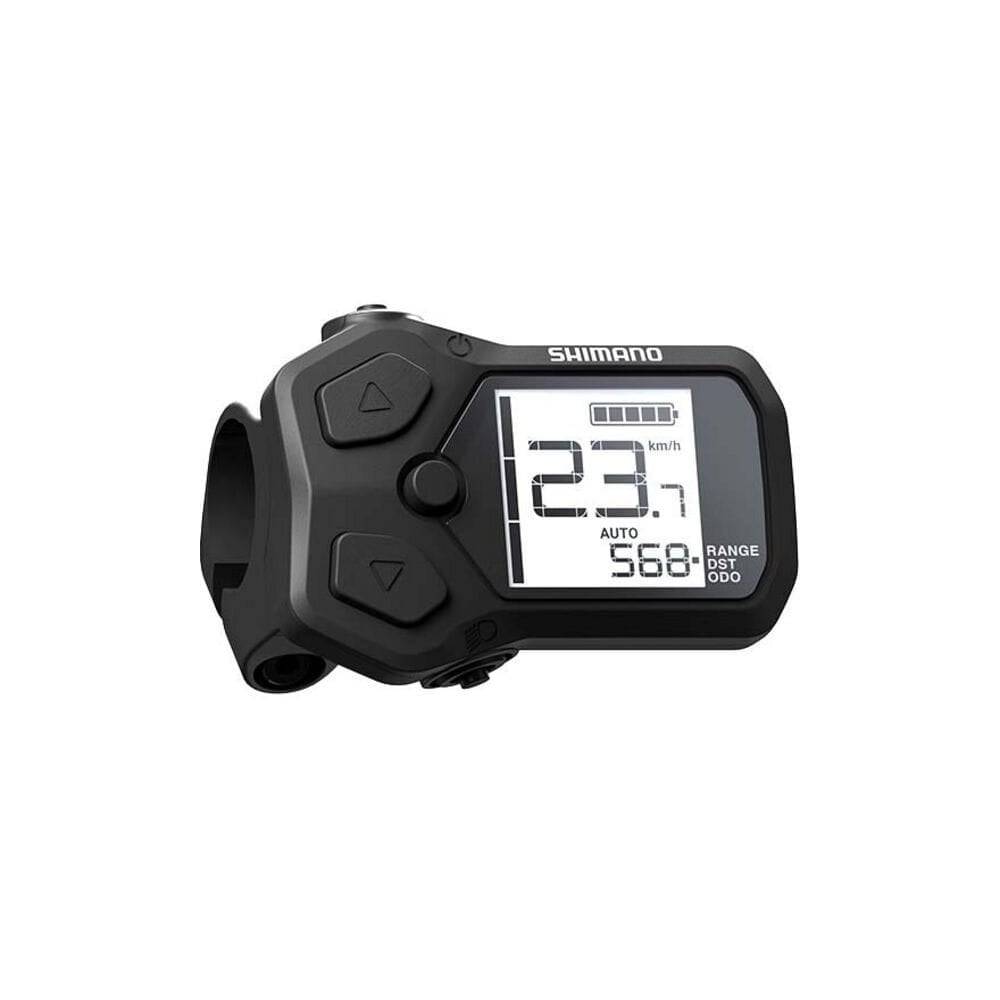 Shimano STEPS SC-EN500 e-bike cycle computer mounted on a 22.2mm handlebar clamp showing display and controls.