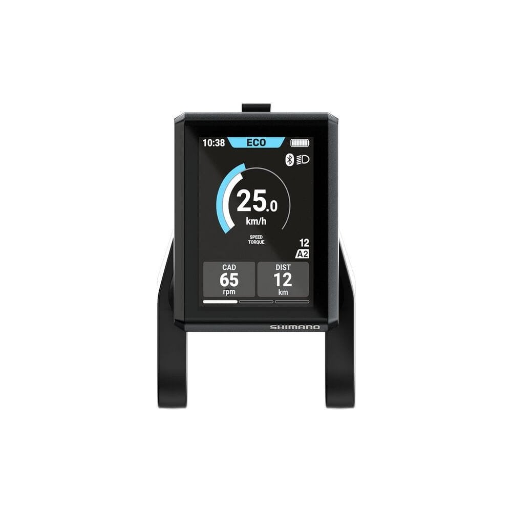 Shimano STEPS SC-EN610 wireless cycle computer display for e-bike systems, showing navigation and performance data on a screen.