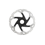 Shimano Deore XT SM-RT86 203mm Ice Tech 6-bolt disc brake rotor mounted on a bike wheel.