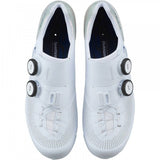 Shimano S-PHYRE RC9W women's road cycling shoes with black design, featuring dual BOA Li2 dials and sleek aerodynamic style.