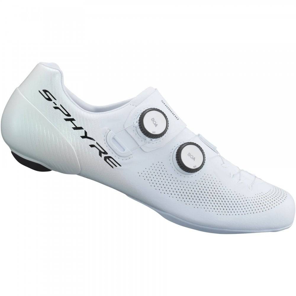 Shimano S-PHYRE RC9 road cycling shoes with black design, featuring dual BOA Li2 dials and sleek athletic style.