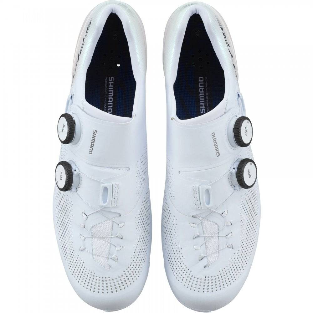 Shimano S-PHYRE RC9 road cycling shoes with black design, featuring dual BOA Li2 dials and sleek aerodynamic profile.