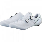 Shimano S-PHYRE RC9 road cycling shoes with black design and dual BOA Li2 dials, featuring sleek aerodynamic style.