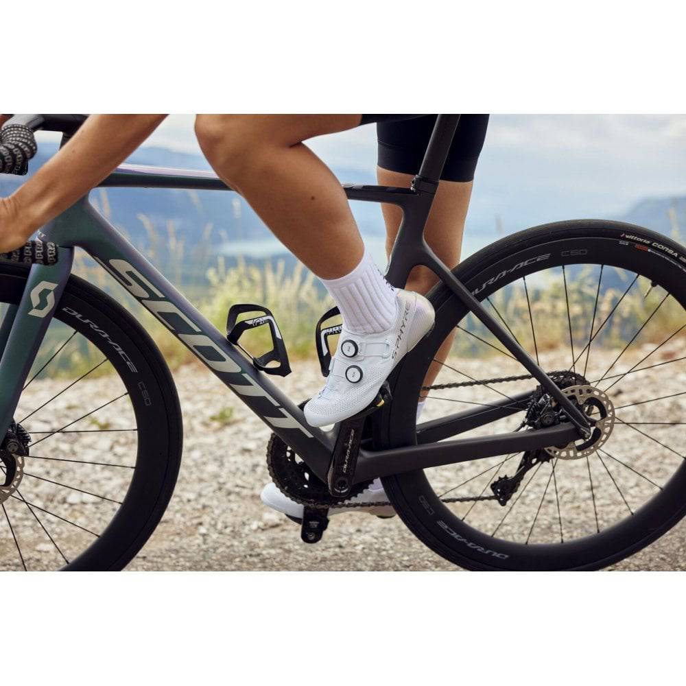 Shimano S-PHYRE RC9 road cycling shoes with black design, featuring dual BOA Li2 dials for a secure fit.