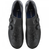 Shimano S-PHYRE RC9 road cycling shoes with black design, featuring dual BOA Li2 dials for a secure fit.