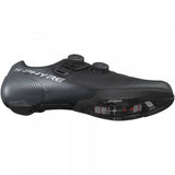 Shimano S-PHYRE RC9 road cycling shoes with black design, featuring dual BOA Li2 dials and sleek aerodynamic style.