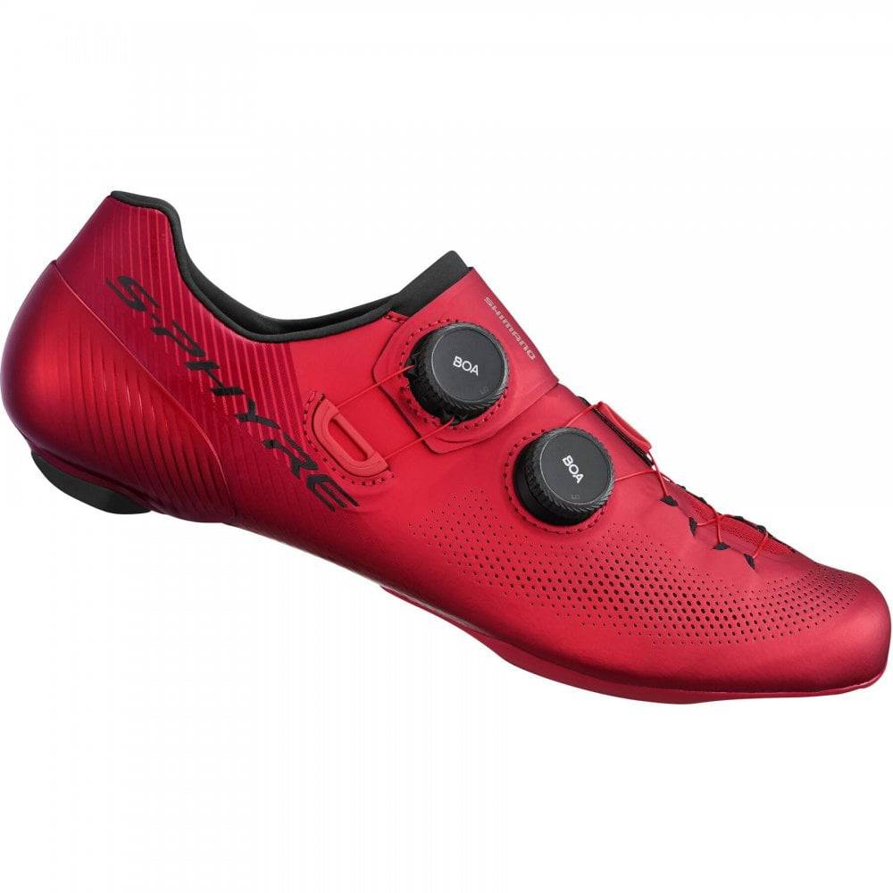 Shimano S-PHYRE RC9 road cycling shoes with black design, featuring dual BOA Li2 dials and sleek aerodynamic profile.