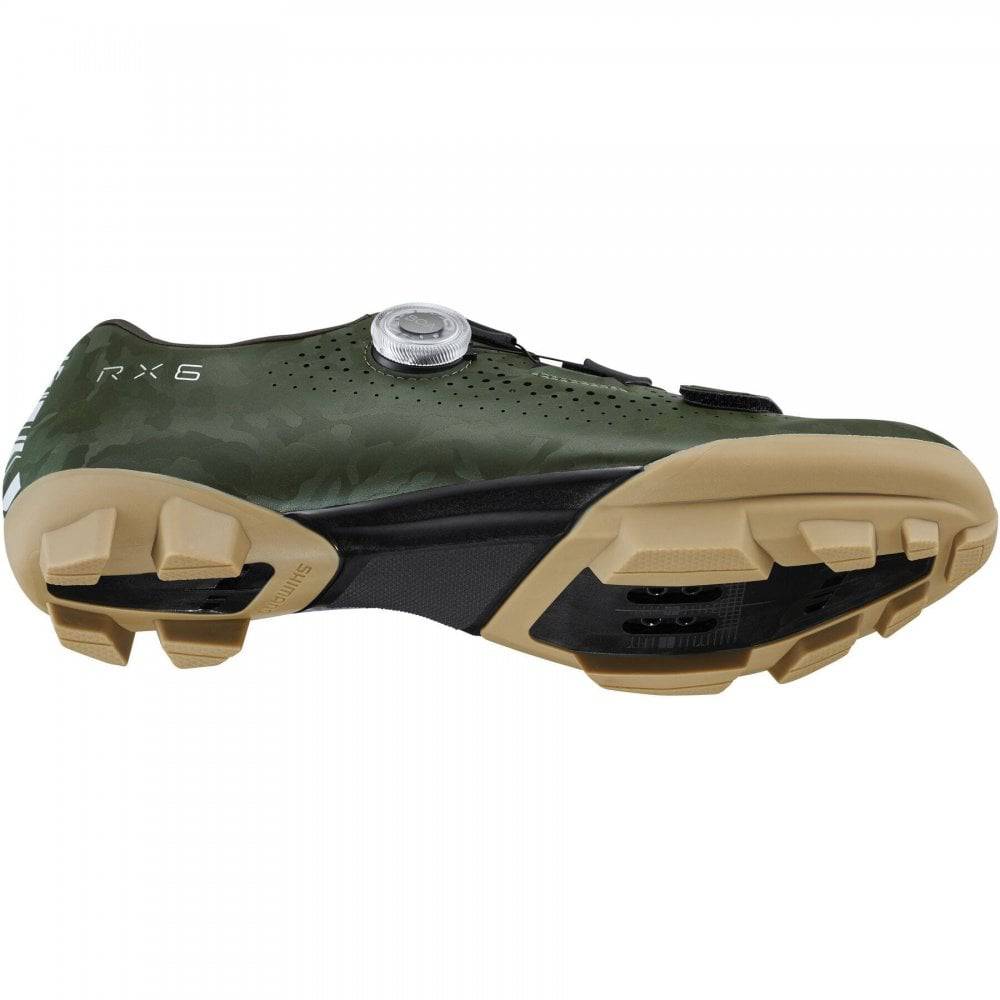 Shimano RX6 gravel cycling shoes with BOA L6 dial, carbon sole, and breathable upper for mountain biking and gravel riding.