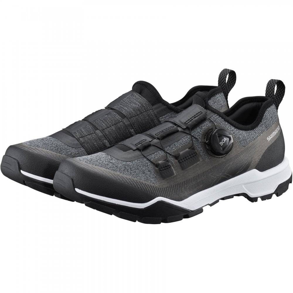Shimano EX7 Black MTB shoes with BOA L6 dial and ULTREAD EX outsole, designed for mountain biking performance.