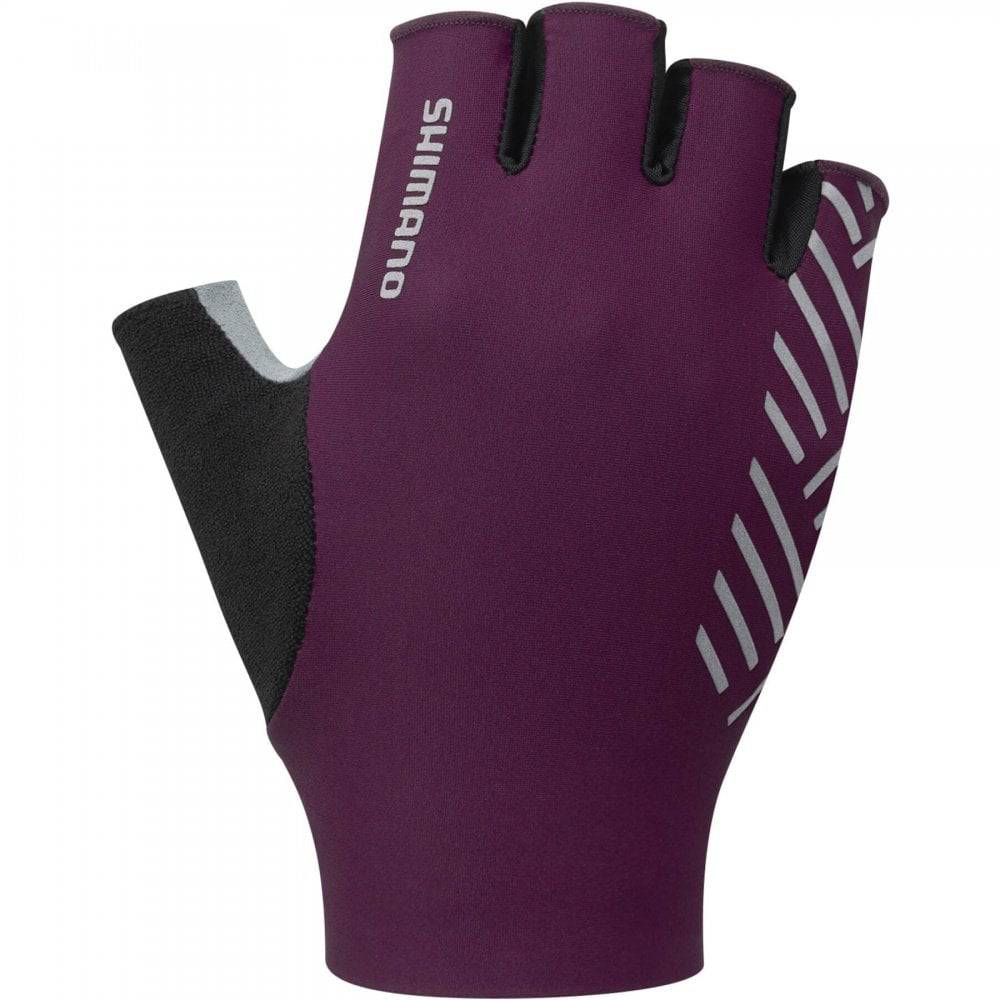 Shimano men's cycling gloves with breathable, sustainable materials and reflective pattern for enhanced visibility and comfort.