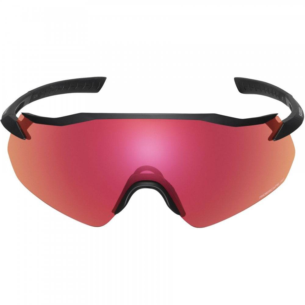 Shimano Equinox cycling glasses with interchangeable UV400 lenses and black frame, designed for outdoor bike riding.