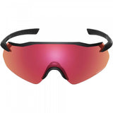 Shimano Equinox cycling glasses with interchangeable UV400 lenses and black frame, designed for outdoor bike riding.