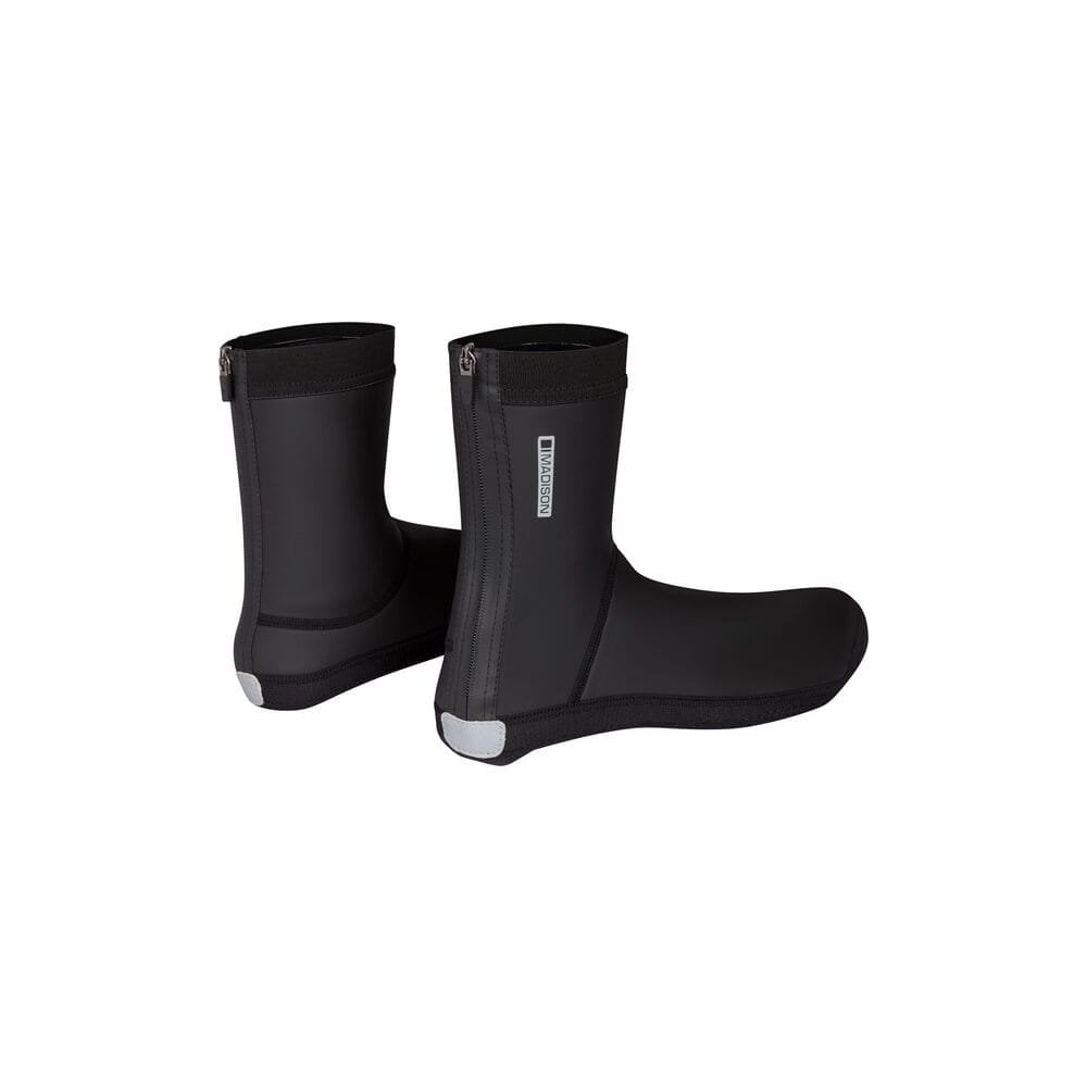 Madison Flux waterproof open sole overshoes for mountain bike shoes, showing black, lightweight, weather-resistant cycling footwear.