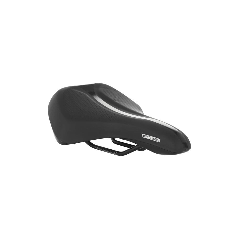 Madison Roam E Saddle for e-bikes, unisex comfortable cycling seat with ergonomic design and durable components.
