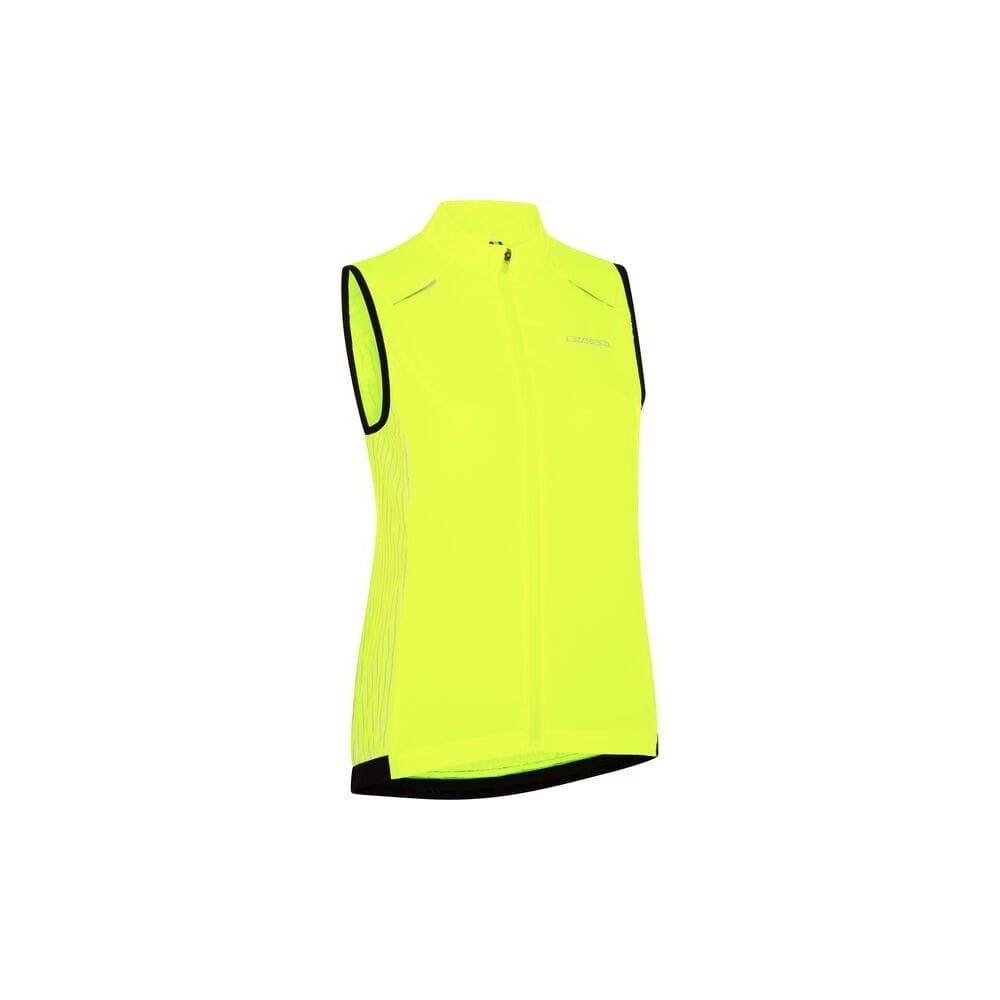 Madison Stellar Reflective Windproof Women's Gilet vest with pockets and ventilation, suitable for outdoor activities, shown on a model.
