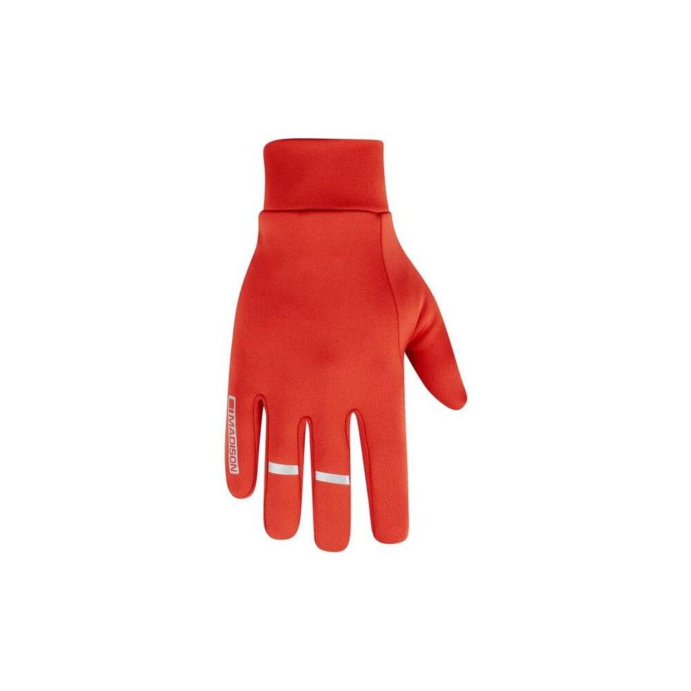 Madison thermal cycling gloves with touchscreen fingertips and reflective inserts, designed for cold weather outdoor riding.