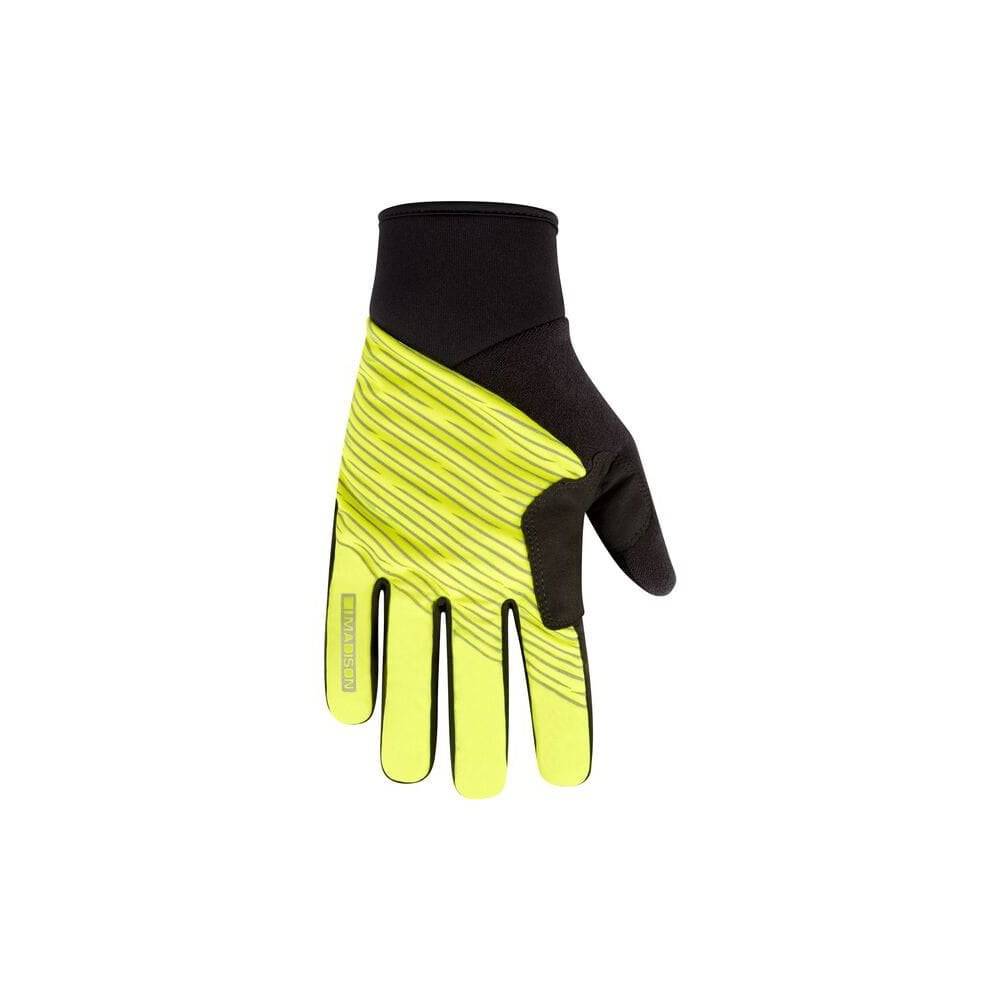 Madison Stellar reflective windproof thermal gloves with touchscreen capability and grip, designed for cold weather outdoor use.