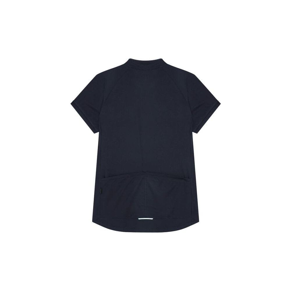 Madison women's cycling jersey with short sleeves, rear pockets, reflective inserts, and vibrant color for active riding.