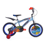Huffy Marvel Avengers 16-inch kids bike with training wheels, suitable for children aged 5 to 7, featuring superhero-themed design.