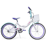 Huffy Girly Girl 20-inch kids bike in white with basket and padded seat, ideal for children aged 5 to 9.