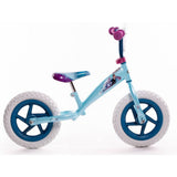 Huffy Disney Frozen balance bike for kids aged 2-5 featuring Elsa design, 12-inch blue bike with colorful Frozen graphics.