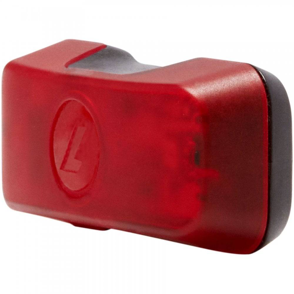 Lazer universal rechargeable LED helmet light attached to a bicycle helmet, providing visibility and safety during rides.