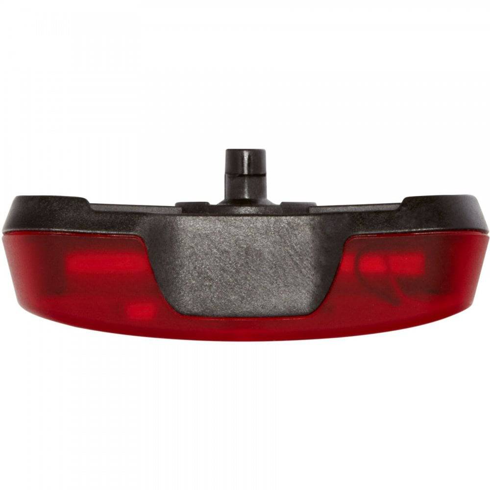 Lazer Universal Rechargeable LED helmet light attached to a bicycle helmet, providing visibility for safety and cycling.