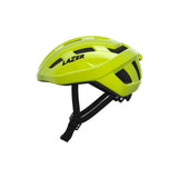 Lazer Tempo KinetiCore helmet with adjustable fit, LED light mount, unisex design, showcasing the helmet's ventilation and safety features.