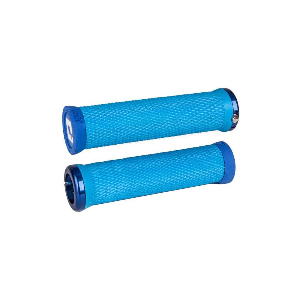 ODI Elite Motion MTB lock-on grips with Version 2.1 clamp system, black rubber grips for mountain bike handlebars.