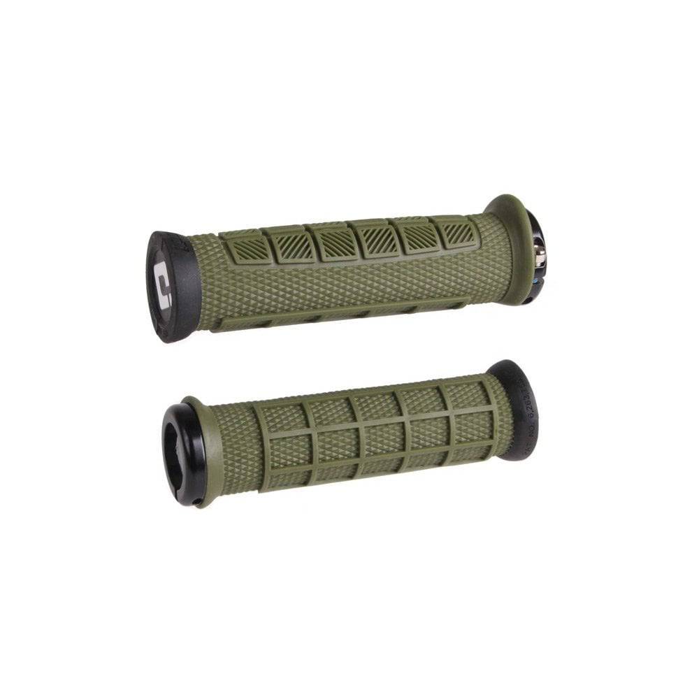 ODI Elite Pro MTB lock-on grips with ergonomic design and durable ends, suitable for mountain biking components.