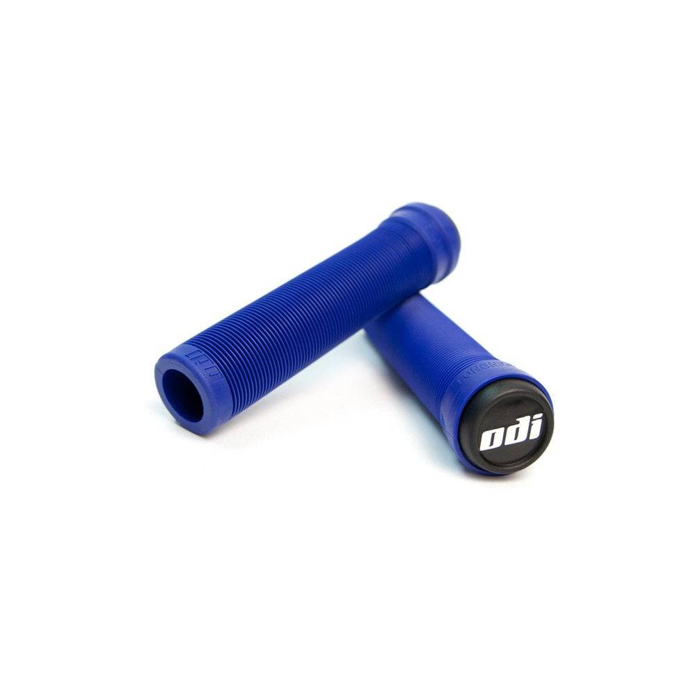 ODI Longneck Pro Soft BMX and scooter grips with push-in end plugs, featuring ergonomic design and textured surface for better grip.
