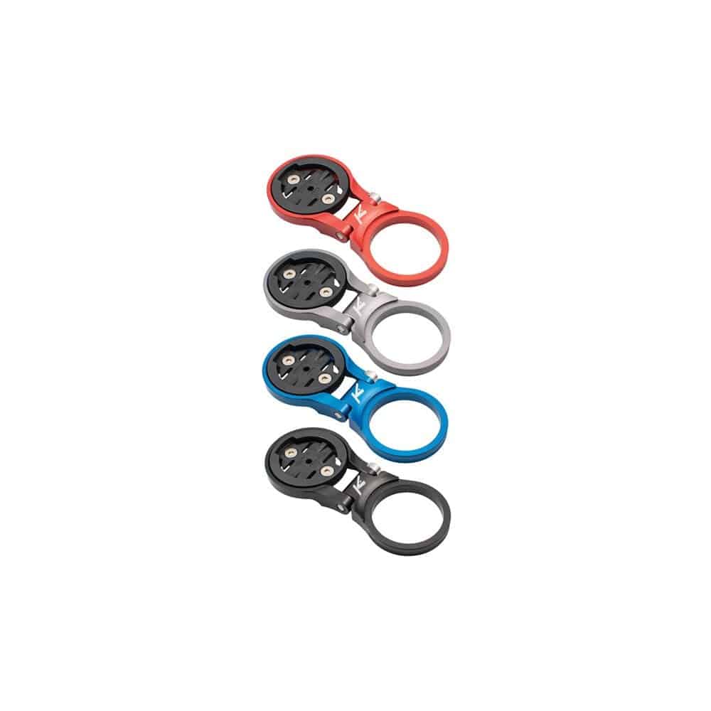 K-Edge adjustable Garmin stem mount in black anodized finish, compatible with Edge and Forerunner cycling computers.