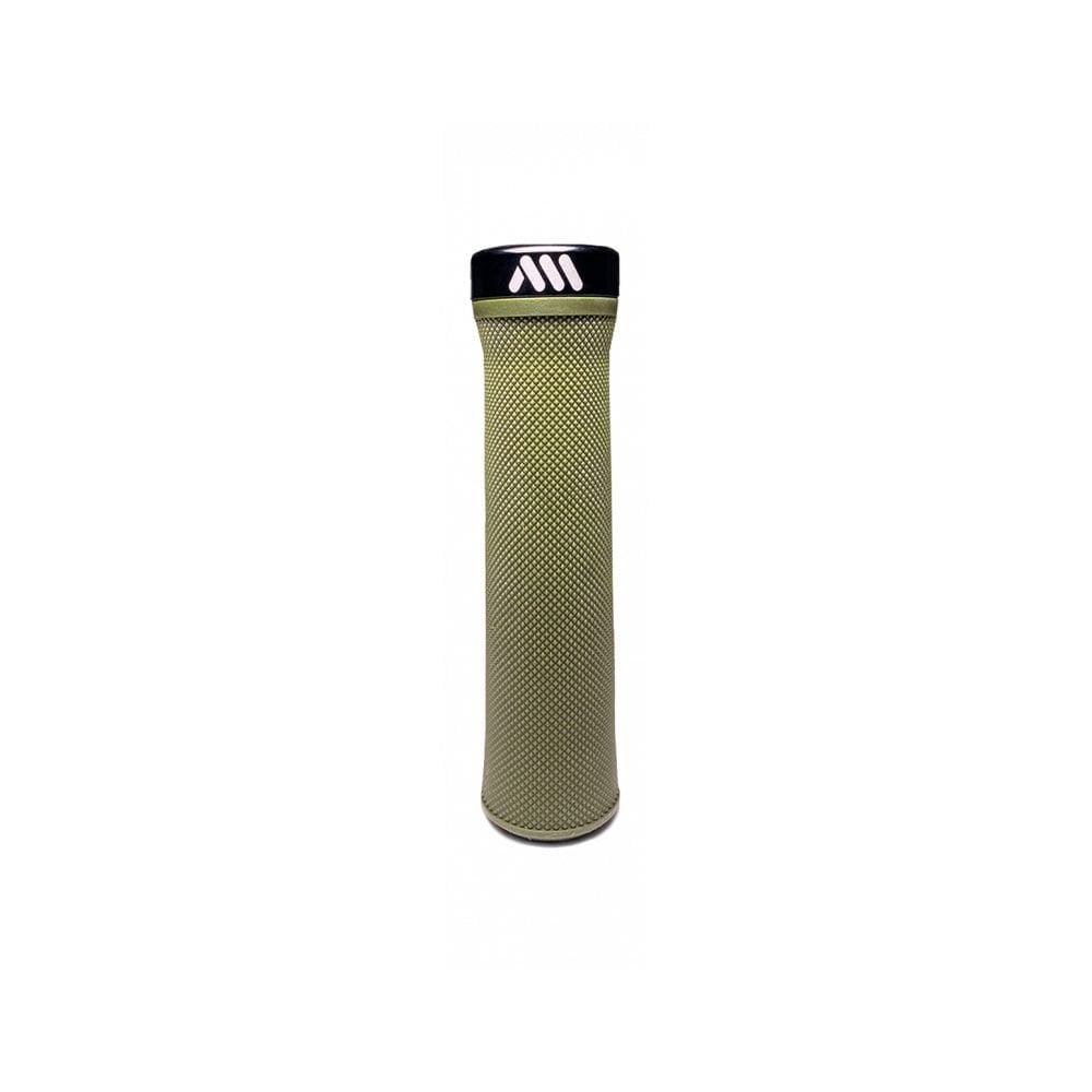 All Mountain Style Berm MTB grips with tapered design and locking collar, showcasing ergonomic rubber handles for mountain biking.