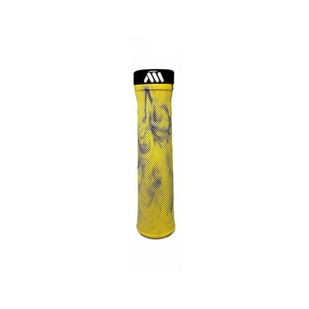 All Mountain Style Berm MTB grips with tapered design and locking collar, showcasing textured rubber for improved bike handlebar grip.