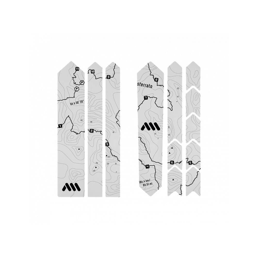 All Mountain Style frame guard stickers for gravel and road bikes, protective bike accessories with colorful designs.