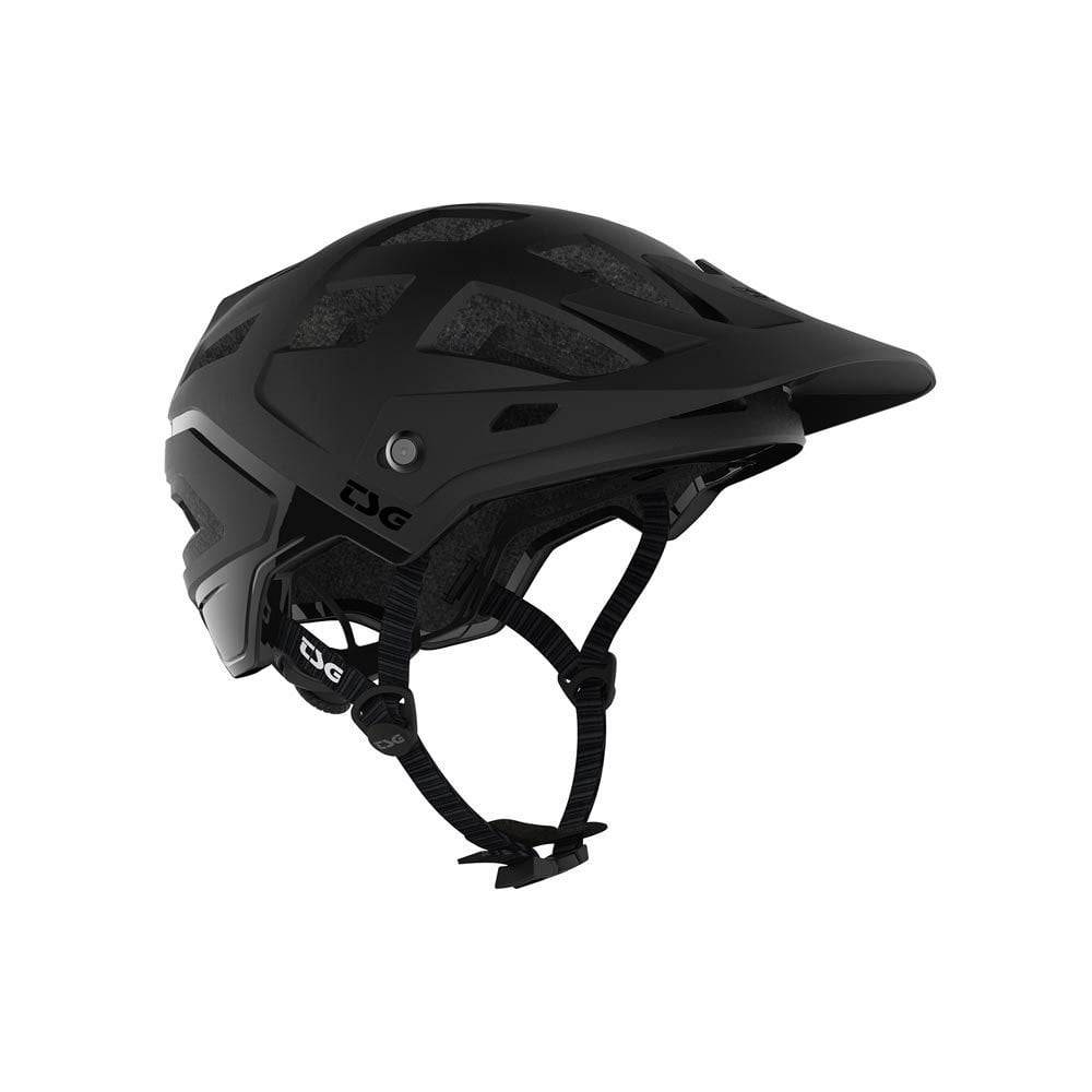 TSG Scope MIPS trail riding helmet with ventilation, camera mount, lightweight design, black color, and adjustable straps.