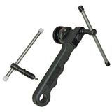 Rohloff Revolver 3 chain tool hub spares with case for single to 11-speed chains, mounted on a workbench.
