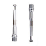 HT Components replacement axles made of CNC Cro-mo and titanium for bike spares and accessories, shown in a close-up image.
