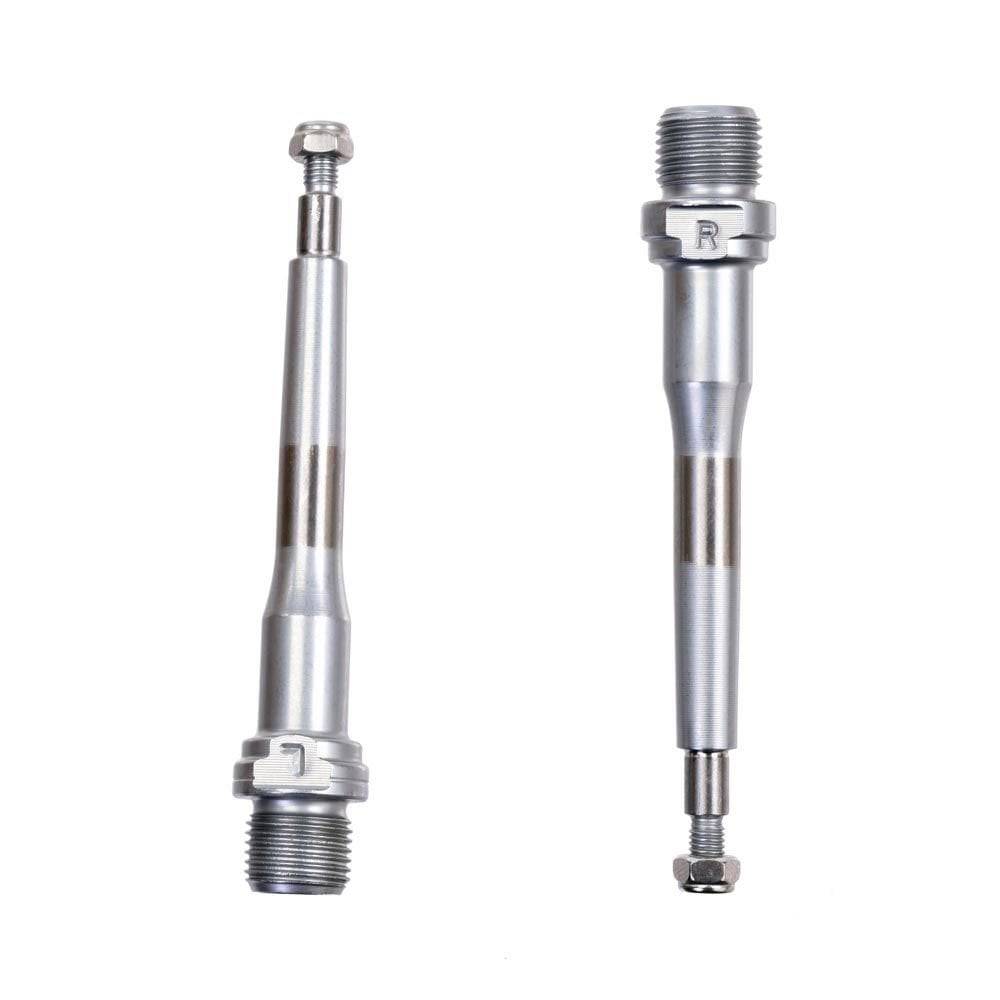 HT Components replacement bike axles, durable bike spare parts, close-up of metal axles for bicycle upgrades and replacements.