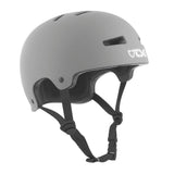 TSG Evolution helmet for bike, skate, BMX; slim, durable protective helmet shown in black with adjustable straps.