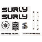 Surly Bikes frame stickers and decals for custom bike personalization, featuring bold Surly branding and design details.