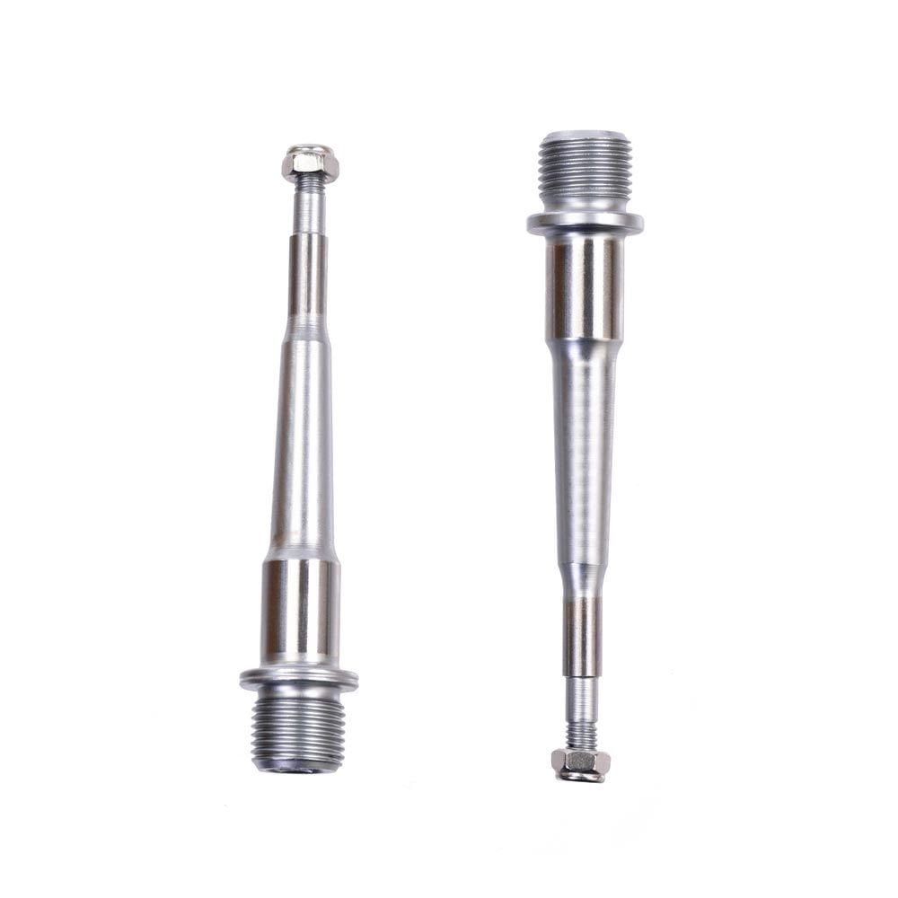 HT Components replacement bike pedal axles, showing metal spares and accessories for bike maintenance and repair.