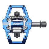 HT Components T2 flat trail riding pedals with adjustable tension and mud shedding features, durable components for mountain biking.
