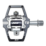 HT Components T2-Sx BMX flat pedals with durable grip and smooth rotation, featuring metal pins and a lightweight aluminum body.