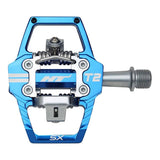 HT Components T2-Sx BMX flat pedals with durable grip and smooth rotation, shown with textured pedal surface and metal axles.