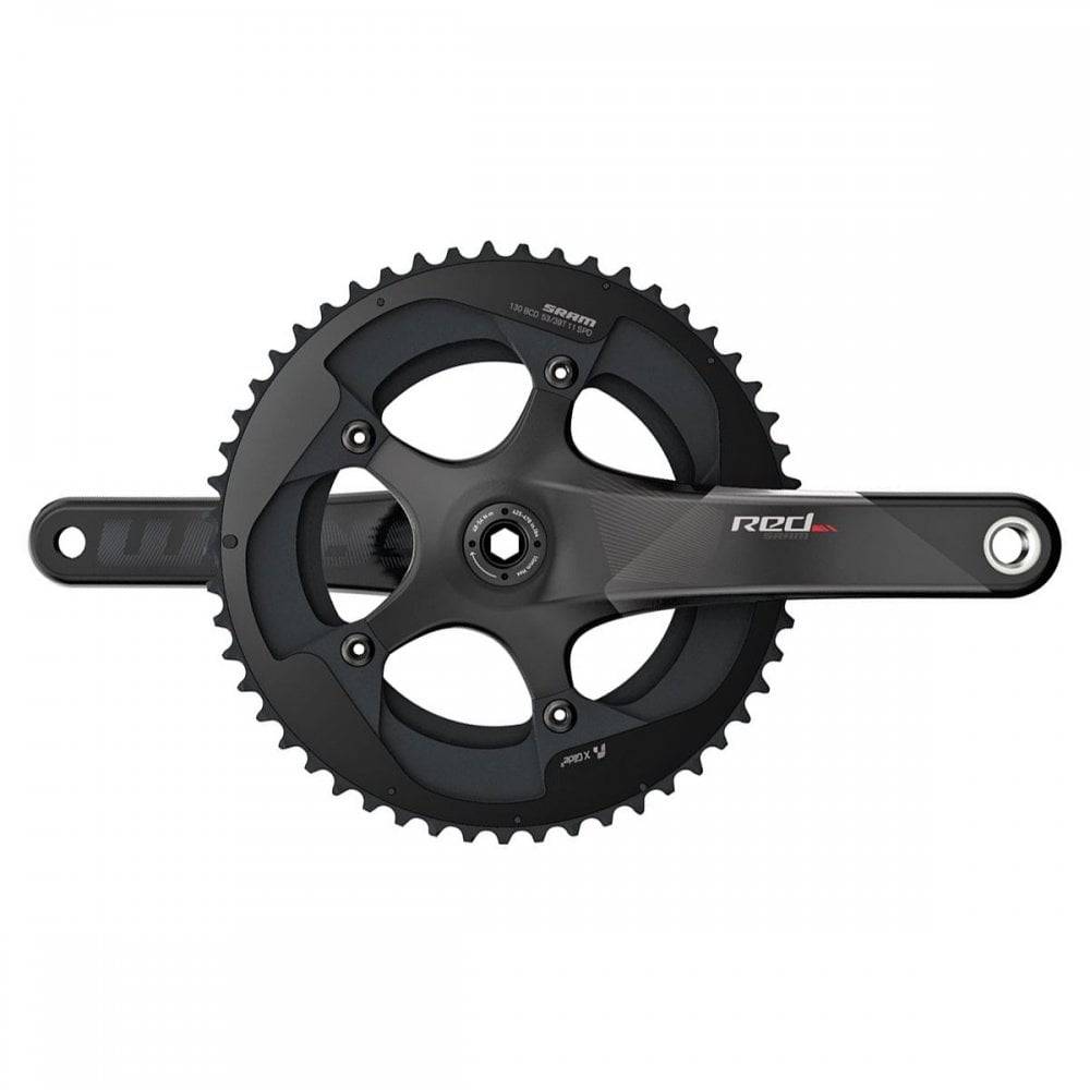 SRAM Red GXP Crankset with 52-36T chainrings, 172.5mm crank arms, designed for 11-speed road bikes, no GXP cups included.